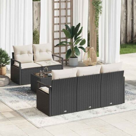 vidaXL Set di divani con cuscino 6 pcs Nero e Crema polyrattan