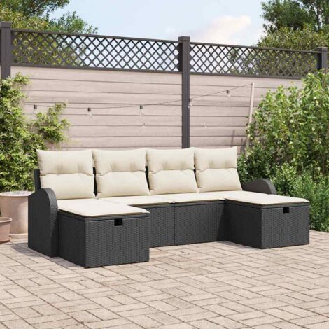 vidaXL Set di divani con cuscino 6 pcs Nero e Crema polyrattan