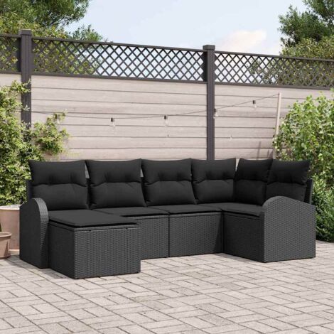 vidaXL Set di divani con cuscino 6 pcs Nero polyrattan
