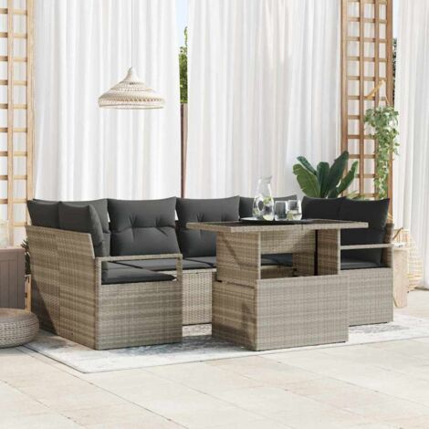 vidaXL Set di divani con cuscino 7 pcs Grigio chiaro polyrattan