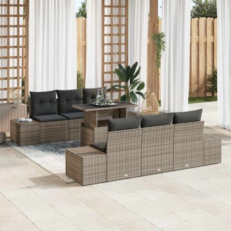 vidaXL Set di divani con cuscino 7 pcs Grigio polyrattan
