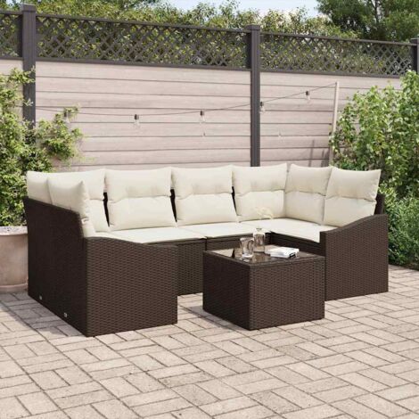 vidaXL Set di divani con cuscino 7 pcs Marrone e Crema polyrattan