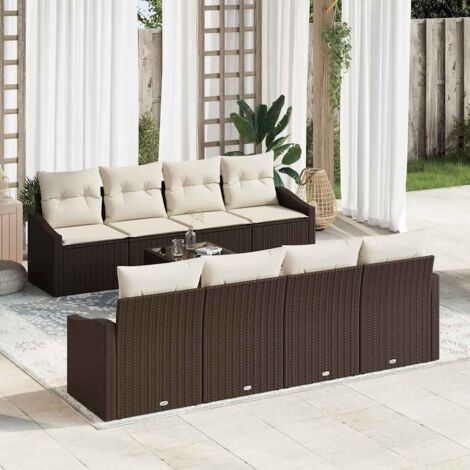 vidaXL Set di divani con cuscino 7 pcs Marrone e Crema polyrattan