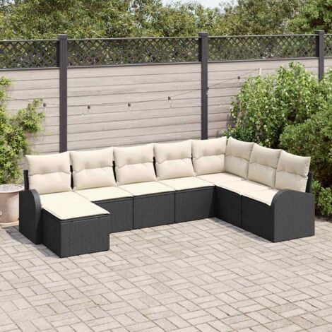 vidaXL Set di divani con cuscino 8 pcs Nero e Bianco polyrattan