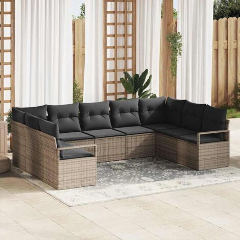 vidaXL Set di divani con cuscino 9 pcs Grigio polyrattan