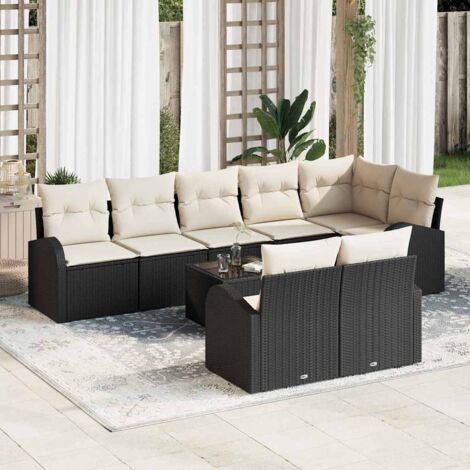 vidaXL Set di divani con cuscino 9 pcs Nero e Bianco polyrattan