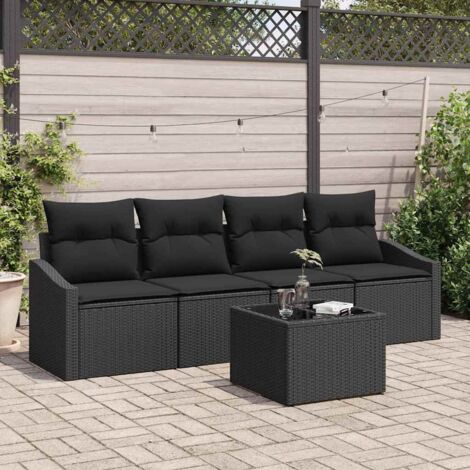 vidaXL Set di divani con cuscino con cuscino 5 pcs Nero polyrattan