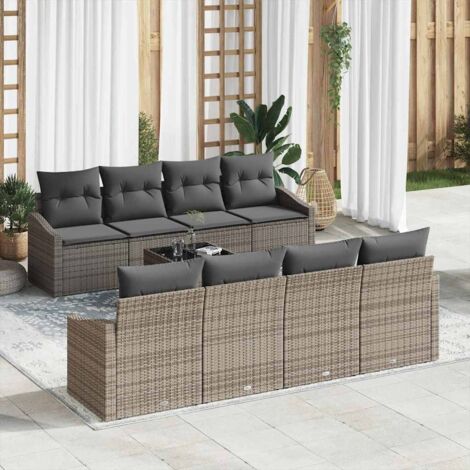 vidaXL Set di divani con cuscino con cuscino 9 pcs Grigio polyrattan