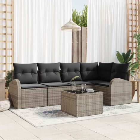 vidaXL Set di divani con cuscino Grigio Poliestere