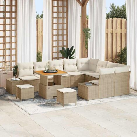 vidaXL Set di divani da giardino 12 pezzi con cuscini beige, in rattan sintetico e acacia.
