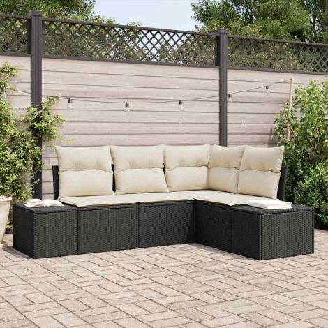 vidaXL Set di divani da giardino 4 pezzi con cuscini neri in polirattan