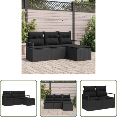 vidaXL Set di divani -  Set di divani con cuscino 4 pcs Nero polyrattan