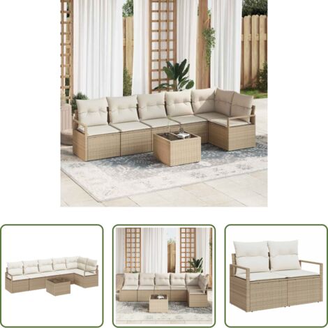 vidaXL Set di divani -  Set di divani con cuscino 7 pcs Beige polyrattan
