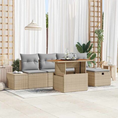vidaXL Set di divano da giardino 6 pezzi con cuscini beige in rattan sintetico