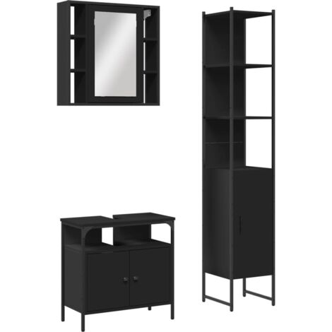 vidaXL Set di Mobili da Bagno 3 pz Nero in Legno Multistrato