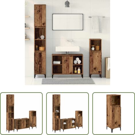 vidaXL Set di mobili da bagno -  Set di mobili per il bagno con lo scaffale 3 pcs Legno vecchio