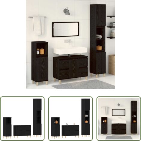 vidaXL Set di mobili da bagno -  Set di mobili per il bagno Montaggio a parete 3 pcs Rovere Nero