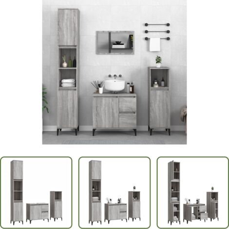vidaXL Set di mobili da bagno -  Set Mobili da Bagno 3 pz Grigio Sonoma in Legno Multistrato
