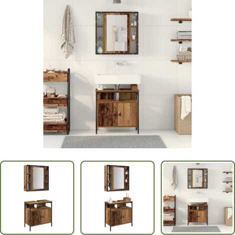 vidaXL Set di mobili per il bagno 2 pcs Marrone Legno multistrato