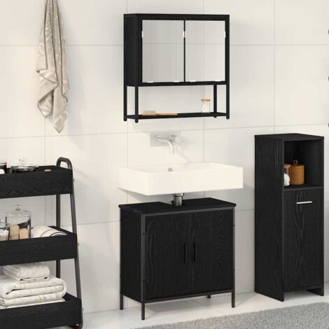 vidaXL Set di mobili per il bagno 2 pcs Nero Legno multistrato