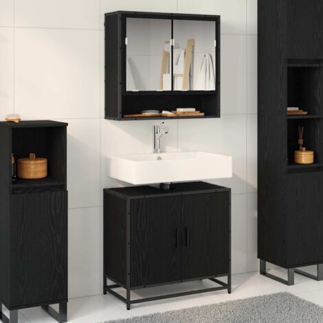 vidaXL Set di mobili per il bagno 2 pcs Rovere Nero Legno