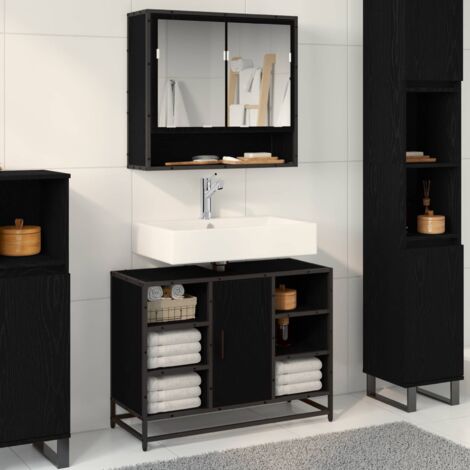 vidaXL Set di mobili per il bagno 2 pcs Rovere Nero Legno