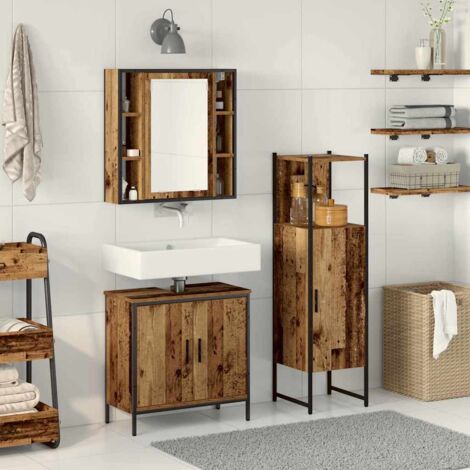 vidaXL Set di mobili per il bagno 3 pcs Marrone 33 x 33 x 120.5 cm