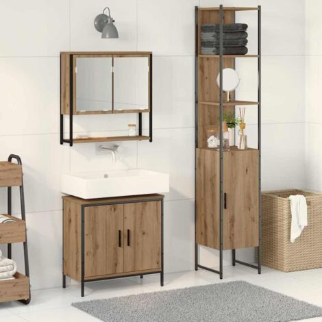vidaXL Set di mobili per il bagno 3 pcs Marrone Legno multistrato