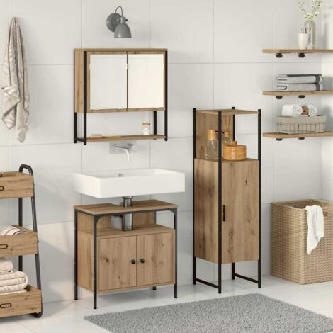 vidaXL Set di mobili per il bagno 3 pcs Marrone Legno multistrato