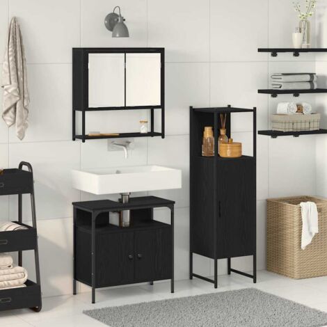 vidaXL Set di mobili per il bagno 3 pcs Nero Legno multistrato