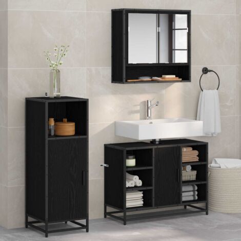 vidaXL Set di mobili per il bagno 3 pcs Rovere Nero Legno