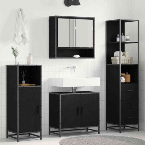 vidaXL Set di mobili per il bagno 3 pcs Rovere Nero Legno