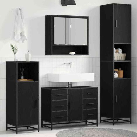 vidaXL Set di mobili per il bagno 3 pcs Rovere Nero Legno