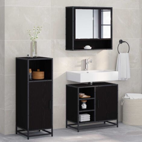 vidaXL Set di mobili per il bagno 3 pcs Rovere Nero Legno