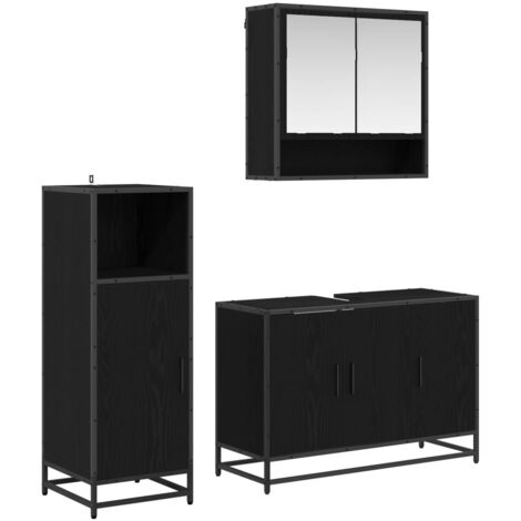 vidaXL Set di mobili per il bagno 3 pcs Rovere Nero Legno