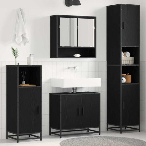vidaXL Set di mobili per il bagno 3 pcs Rovere Nero Legno