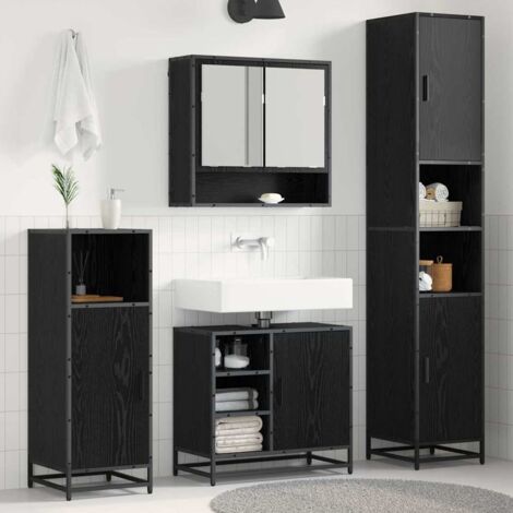 vidaXL Set di mobili per il bagno 3 pcs Rovere Nero Legno