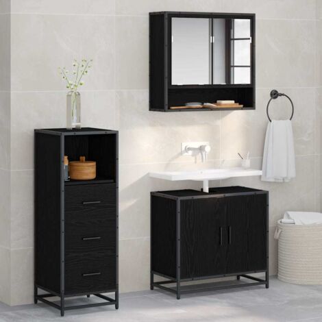 vidaXL Set di mobili per il bagno 3 pcs Rovere Nero Legno