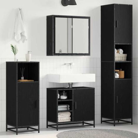 vidaXL Set di mobili per il bagno 3 pcs Rovere Nero Legno
