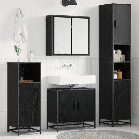 vidaXL Set di mobili per il bagno 3 pcs Rovere Nero Legno