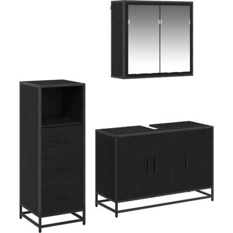 vidaXL Set di mobili per il bagno 3 pcs Rovere Nero Legno