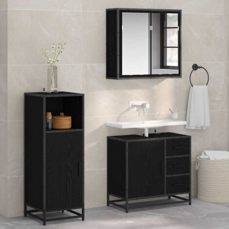 vidaXL Set di mobili per il bagno 3 pcs Rovere Nero Legno