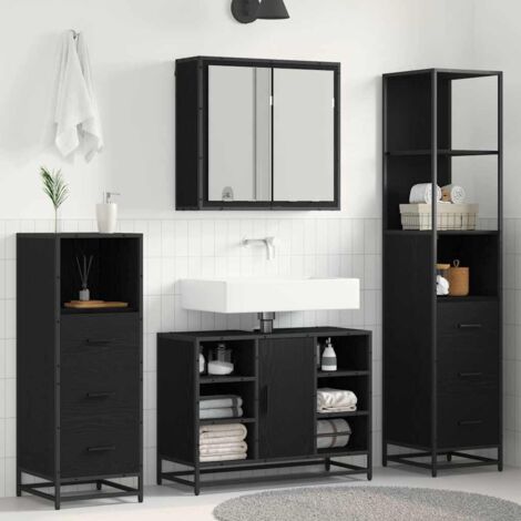 vidaXL Set di mobili per il bagno 3 pcs Rovere Nero Legno