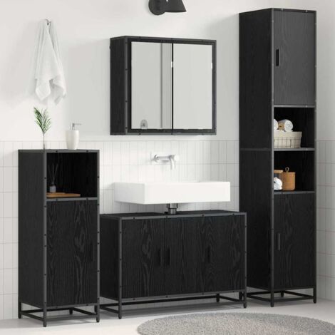 vidaXL Set di mobili per il bagno 3 pcs Rovere Nero Legno