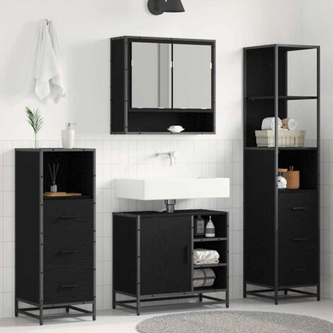 vidaXL Set di mobili per il bagno 4 pcs Rovere Nero Legno