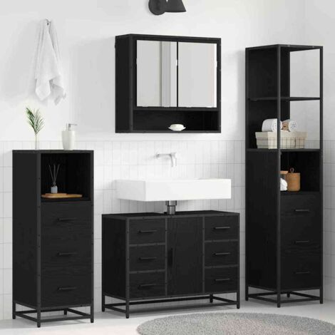 vidaXL Set di mobili per il bagno 4 pcs Rovere Nero Legno