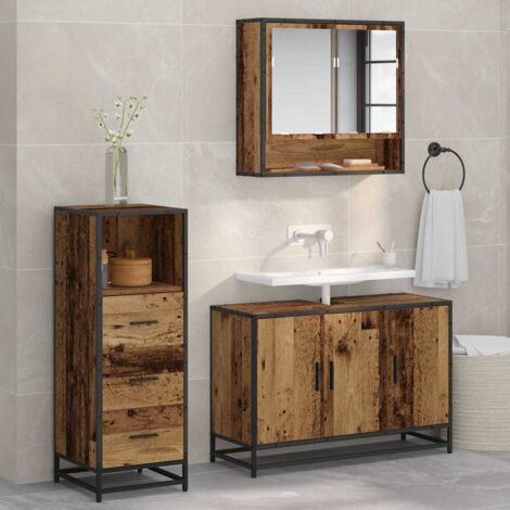 vidaXL Set di mobili per il bagno con cassetto 3 pcs Legno vecchio