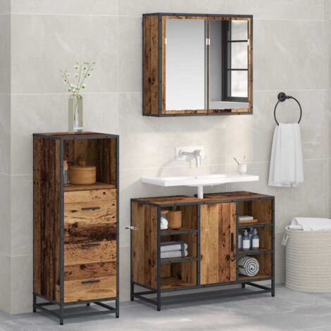 vidaXL Set di mobili per il bagno con cassetto 3 pcs Legno vecchio