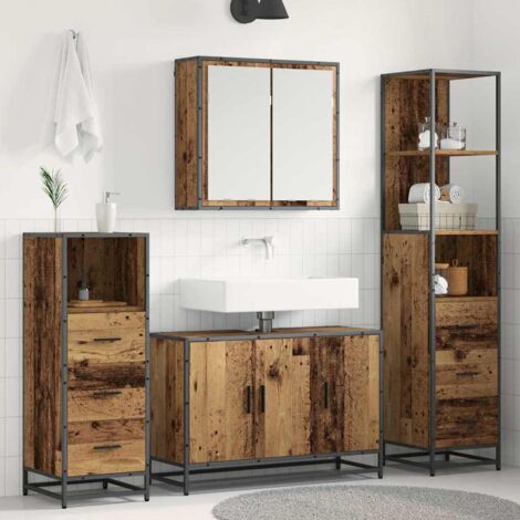 vidaXL Set di mobili per il bagno con cassetto 4 pcs Legno vecchio