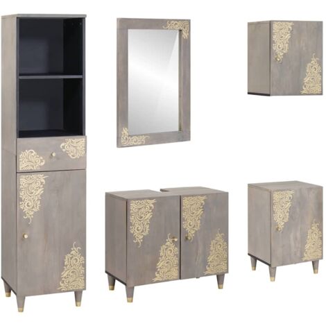 vidaXL Set di mobili per il bagno con cassetto con porta 5 pcs Grigio